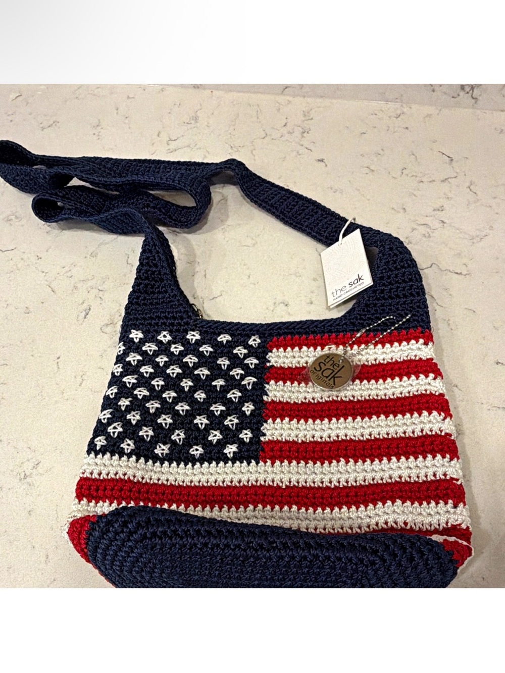 The Sak Navy Red White Crochet American Flag Crossbody